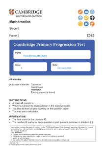 Cambridge Primary Progression Test Mathematics Stage 6 Paper 2 2026