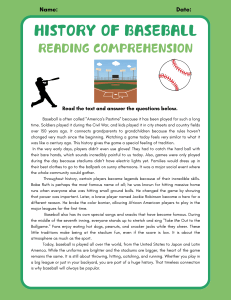 History of Baseball Reading Comprehension Worksheet