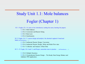 Study Unit 1.1: Mole Balances - Fogler Chapter 1