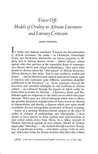 Models of Orality in African Literature and Literary Criticism