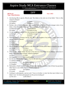 Aspire Study MCA Entrance DPP 01 Blood Relation 2023