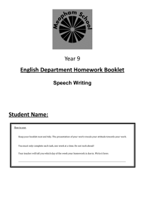 Year 9 English Speech Writing Homework Booklet