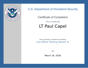 U.S. DHS Line Officer Training Certificate