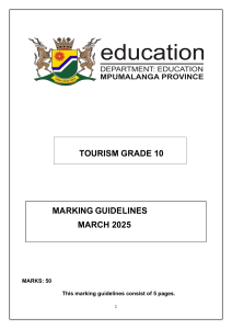 Grade 10 Tourism Marking Guidelines March 2025