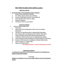 CMS-103 Pakistan Studies Mid-Term Syllabus
