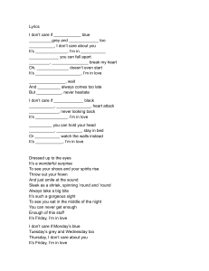 Friday I'm in Love Lyrics Fill in the Blanks Worksheet