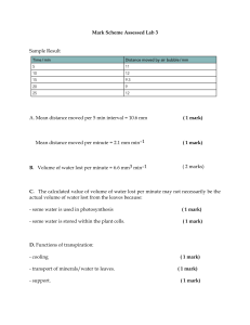 Mark Scheme for Lab 3: Transpiration in Plants