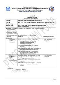 TESDA SMAW NC I Training Plan - Workplace Communication & Welding Skills