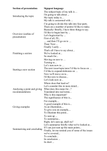 Signpost Language for Presentations: Phrases by Section