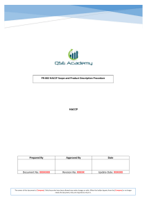 HACCP Scope and Product Description Procedure