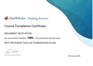 MATLAB Course Completion Certificate - MathWorks Training