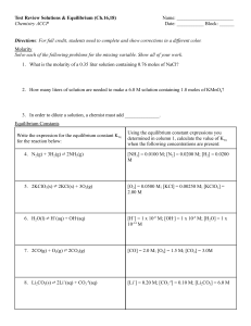 Chemistry Test Review: Solutions & Equilibrium