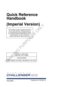 Bombardier Challenger 605 Quick Reference Handbook