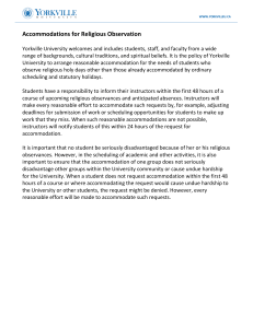 Yorkville University Religious Accommodation Policy