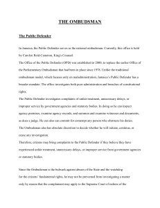 The Ombudsman in Jamaica: Public Defender Role & Procedures