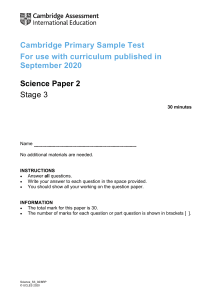 Cambridge Primary Science Sample Test Stage 3