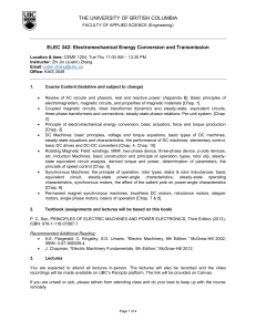 UBC ELEC 342 Syllabus: Electromechanical Energy Conversion