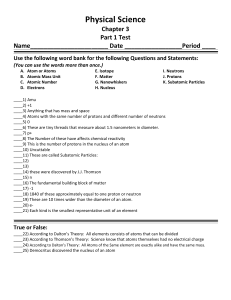 Physical Science Chapter 3 Part 1 Test