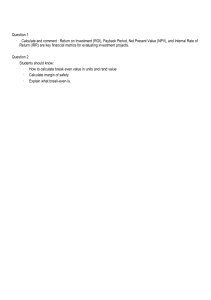 Financial Metrics Exam Questions: ROI, NPV, Break-Even