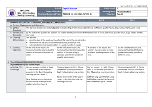 Grade 1 Math Lesson Log: Time (Months) - MATATAG Curriculum