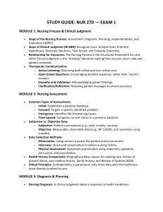NUR 270 Exam 1 Study Guide: Nursing Process & Clinical Judgment