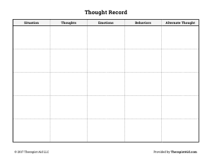 Thought Record Worksheet for CBT Therapy