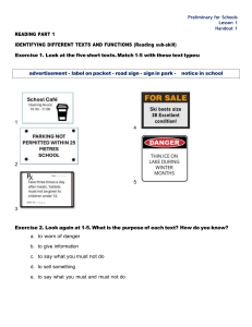 Preliminary for Schools Lesson 1 Handout 1: Reading & Grammar