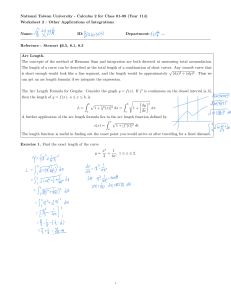 National Taiwan University Calculus 2 Worksheet 2: Other Applications of Integrations