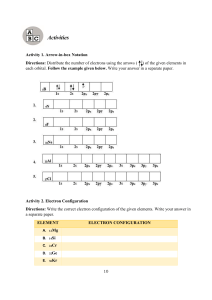 Chemistry Activities: Electron Configurations & Quantum Numbers