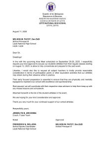 Request for Excusal of Student-Athletes for Area Meet - Leyte National High School