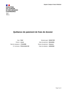 Quittance de paiement de frais de dossier - Espace Campus France Pakistan