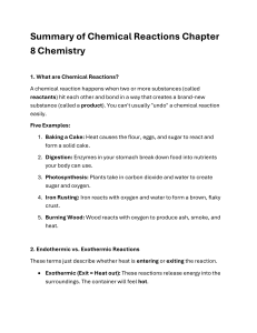 Summary of Chemical Reactions Chapter 8 Chemistry