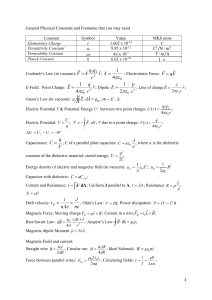 Physics Constants and Formulas: Electromagnetism Reference