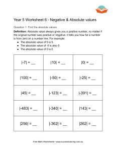 Year 5 Math Worksheet: Negative & Absolute Values