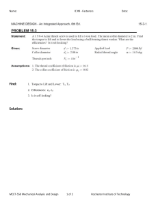 IC #9 Fasteners Problem Set - Torque, Efficiency, Self-Locking