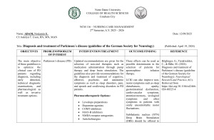 Parkinson's Disease Diagnosis & Treatment Guideline Summary