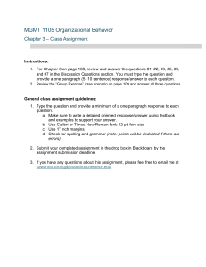 MGMT 1105 Organizational Behavior Chapter 3 Assignment