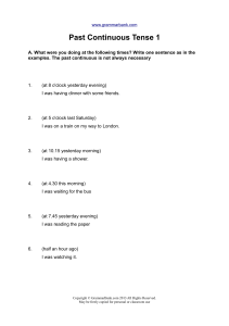 Past Continuous Tense Exercise 1 Worksheet