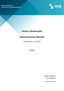 Vorkurs Mathematik Skript - Hochschule Bremen WS 2025/26
