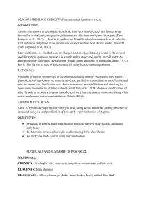 Synthesis of Aspirin: Pharmaceutical Chemistry Lab Report