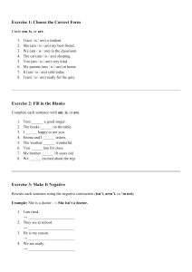 English Grammar Worksheet: 'Be' Verb Exercises