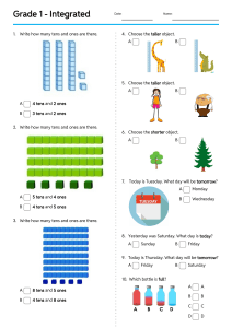 Grade 1 Integrated Math Worksheet