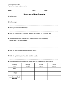 Physics Worksheet: Mass, Weight, and Gravity