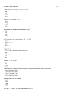 Multiple Choice Math Questions - Algebra, Geometry, Numbers