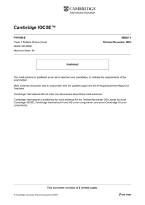 Cambridge IGCSE Physics 0625/11 Mark Scheme 2024