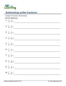 Grade 6 Subtracting Unlike Fractions Worksheet