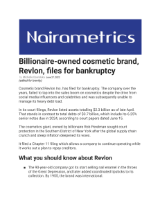 Revlon Files for Bankruptcy: Billionaire-Owned Cosmetic Brand's Financial Woes