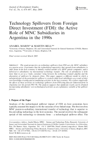 Technology Spillovers from FDI: MNC Subsidiaries' Active Role in Argentina