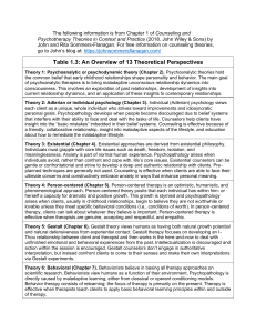 13 Counseling & Psychotherapy Theories Overview