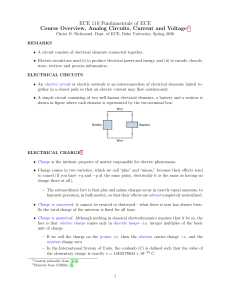 ECE 110 Fundamentals of ECE: Circuits, Current, Voltage